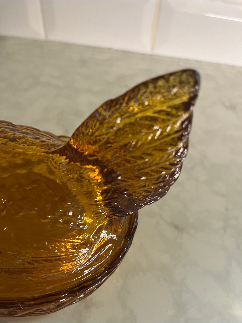 Indiana Glass Amber Hen on Nest Beaded Nest Candy Dish Vintage Farmhouse Decor - Picture 2 of 7